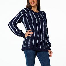 Nina Leonard Balloon Sleeve Peek-a-Boo Pullover Sweater 