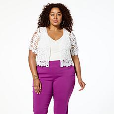 Nina Leonard Button Front Crochet Bolero