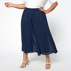 Nina Leonard Elastic Waist Pleated Printed Chiffon Culotte Pant