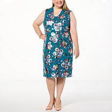 Nina Leonard Floral Foil Print Scuba Sheath Dress
