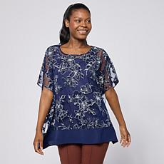 Nina Leonard Kimono Knit Floral Top with Tank 2-piece Set