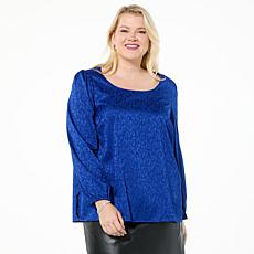 Nina Leonard Long Sleeve Scoop-Neck Charmeuse Top