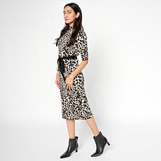 Nina Leonard Mixed Jacquard Knit Mock-Neck Sweater Dress