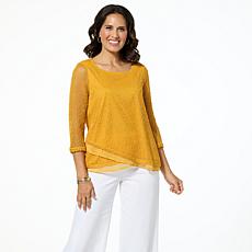 Nina Leonard Novelty Sequin Open Knit Top
