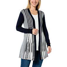 Nina Leonard Pleated Knit Colorblock Cardigan 