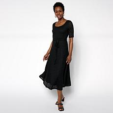 Nina Leonard Round Neck Elbow Sleeve Lace Flare Dress