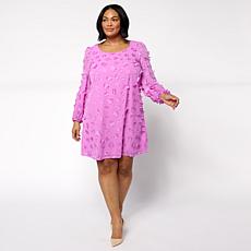 Nina Leonard Round Neck Long Balloon Sleeve Float Dress