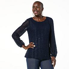 Nina Leonard Scoopneck Balloon Sleeve Knit Top