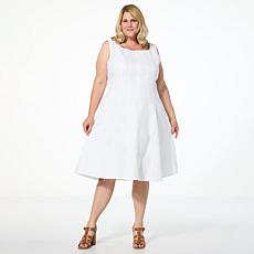 Nina Leonard Sleeveless A-line Denim Twill Dress