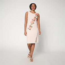 Nina Leonard Sleeveless Jewel Neck High Tech Crepe Dress