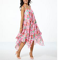 Nina Leonard Sleeveless Printed Chiffon Uneven Hem Dress