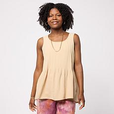 Nina Leonard Sleeveless Textured Wave Flare Hem Top