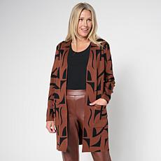 Nina Leonard Sweater Knit Jacquard Long Cardigan