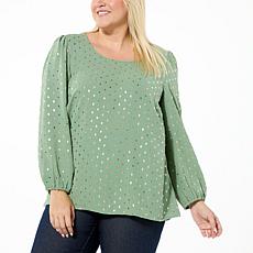 Nina Leonard Textured Wave Foil Dot Top