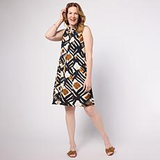 Nina Leonard Textured Wave Sleeveless Collared Shirtdress
