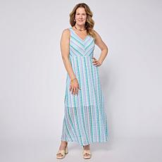 Nina Leonard V-Neck Sleeveless Novelty Knit Maxi Dress