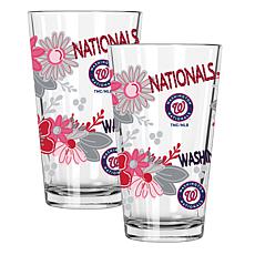Official MLB Flower-Design & Logo 16 oz. Pint Glass 2pk - Nationals