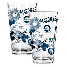 Official MLB Flower-Design & Logo 16 oz. Pint Glass 2pk - Mariners