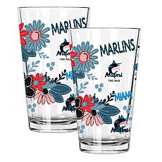 Official MLB Flower-Design & Logo 16oz Pint Glass 2pk - Miami Marlins
