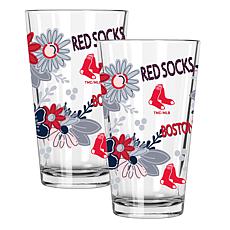 Official MLB Flower-Design & Logo 16oz Pint Glass 2pk - Boston Red Sox