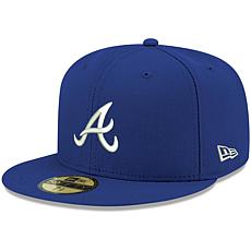 Officially Licensed MLB Men's New Era Royal Logo Fitted Hat - Braves 