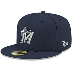 Officially Licensed MLB Men's New Era White Logo Fitted Hat -Marlins  