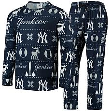 Men's FOCO Navy New York Yankees Ugly Pajama Sleep Set Size: Medium