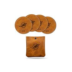 Officially Licensed NFL Dolphins 4pk Personalized Brown Coaster Set