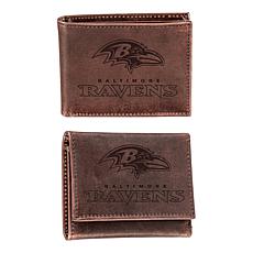 Officially Licensed NFL Embossed Brown Leather Wallet 2-pack