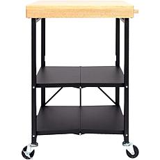 Origami Foldable Rolling 3-Tier Kitchen Island Cart with Wood Top