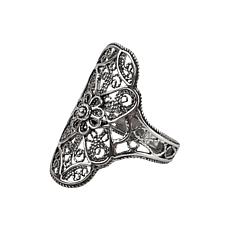 Ottoman Silver Filigree Elongated Ring