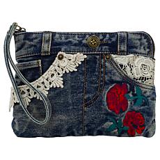 Patricia Nash Cassini Lace and Embroidered Denim Wristlet