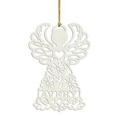 Personalized Planet White Wood Personalized Angel Ornament