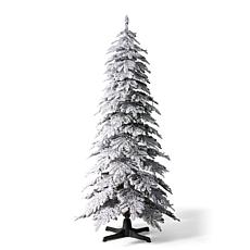 Pre-Lit 7.5' Flocked Rotating Slim Spruce Artificial Christmas Tree