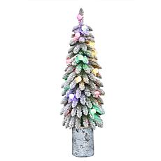 Puleo Intl. Pre-Lit 4' Potted Flocked Alpine Artificial Christmas Tree