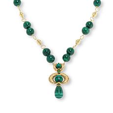 Rarities 18" Gold-Plated Malachite Statement Drop Necklace