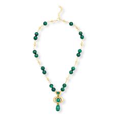 Rarities 18" Gold-Plated Malachite Statement Drop Necklace