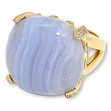 Rarities Blue Lace Agate and White Zircon Gold-Plated Solitaire Ring