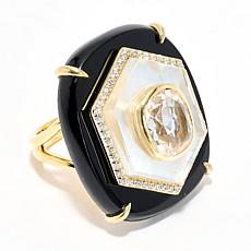 Rarities Gold-Plated Black Onyx and Multigemstone Ring 