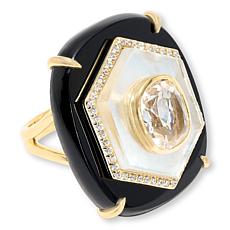 Rarities Gold-Plated Black Onyx and Multigemstone Ring 