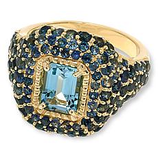 Rarities Octagonal Blue Topaz and Blue Sapphire Gold-Plated Ring