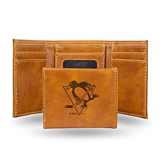 Rico Laser-Engraved Brown Tri-fold Wallet - Penguins 