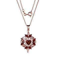 Rose Gold-Plated Garnet and White Topaz Cluster Pendant with Chain