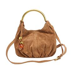 Sharif Legacy Silky Suede Metallic Handle Hobo Bag with Strap