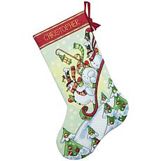 Sledding Snowmen Cross-Stitch Stocking Kit- 14-Count