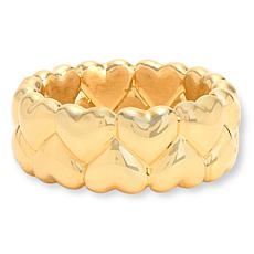 Soave Oro 14K Yellow Gold Electroform 2-Row Heart Band Ring