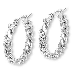 Stately Steel Curban Chain Hoop Earrings