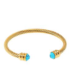 Stately Steel Gemstone Twisted Cable Cuff Bracelet