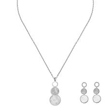 Stately Steel Marble Stacked Circles Pendant-Necklace and Earring Set