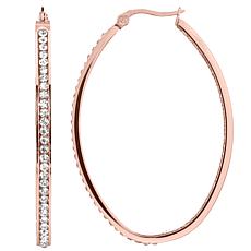 Stately Steel Oval Inside-Outside Oval Pavé Hoop Earrings - 2"
